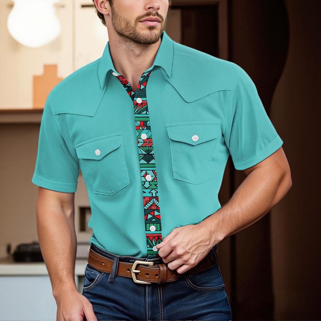 Men'S Fashionable Lapel And Shoulder Length Short Sleeved Casual Top