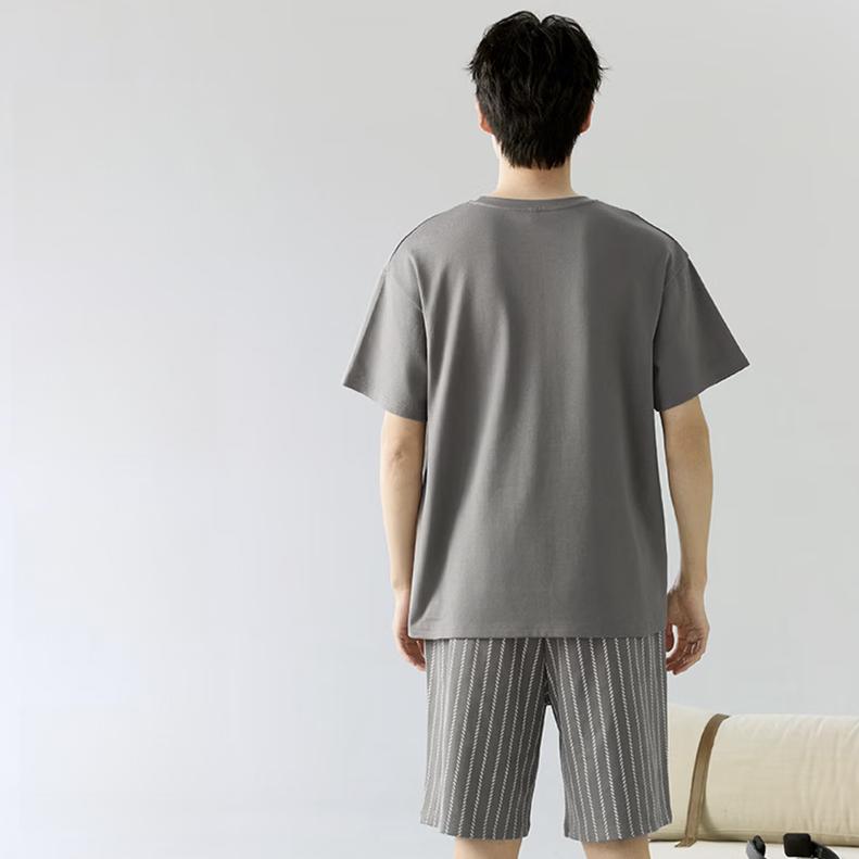 Nanjiren Men's Pajamas, 2026 Summer New Pure Cotton  Anti-Mite Short-Sleeve Home Wear Set, Gray