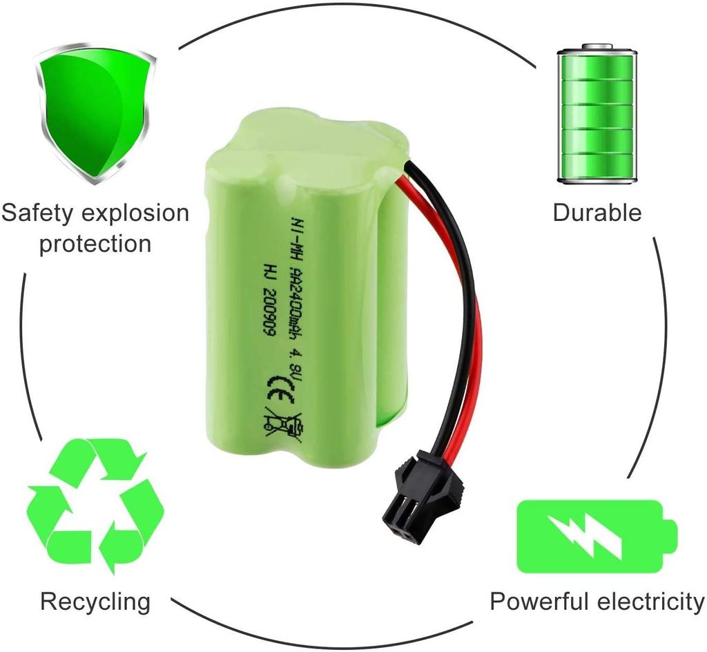 Oppladbart Ni-MH Batteri 4.8V 2400mAh AA | SM-2P Kontakt | For RC Båt, RC Buss, Drone Radiofly Space Kondor | USB-kabel Inkludert | Grønn