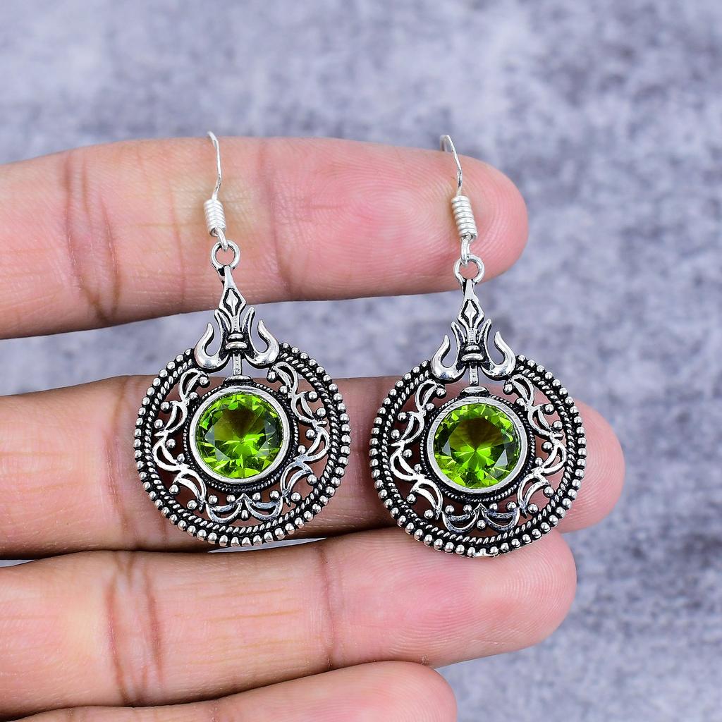 Peridot Gemstone Handmade 925 Sterling Silver Jewelry Earring 2.09" M-2703