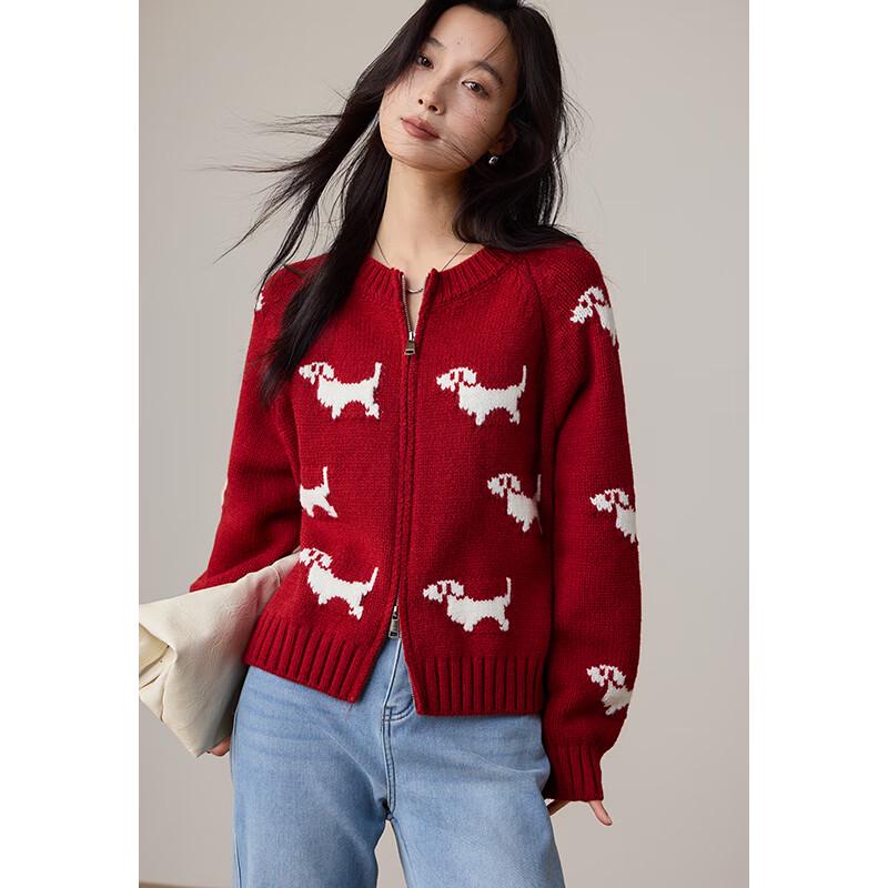 VICTORIA&VERA Women's Christmas Puppy Jacquard Knitted Cardigan V9019W06
