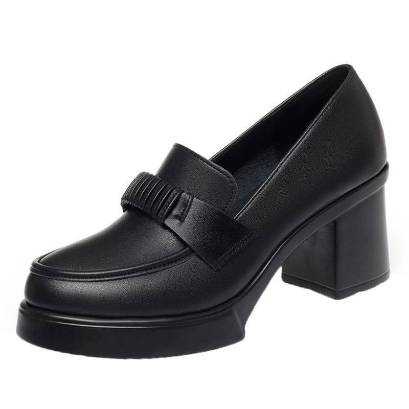 Fashion High Heels Spring New Thick Heels Mother's Shoes Deep Mouth Single Shoes For Women Thick Sole Hosting Etiquette Leather Shoes