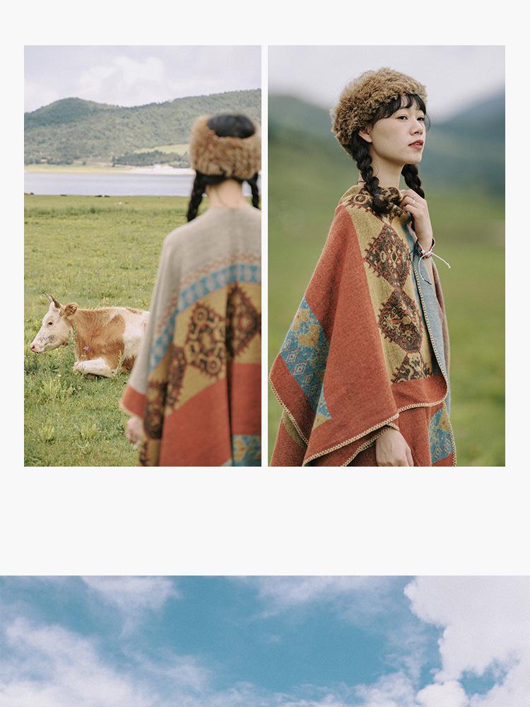 Ethnic Style Imitation Cashmere Shawl: Versatile Travel-Friendly Warm Cloak, Scarf, Resort Cape Outerwear.