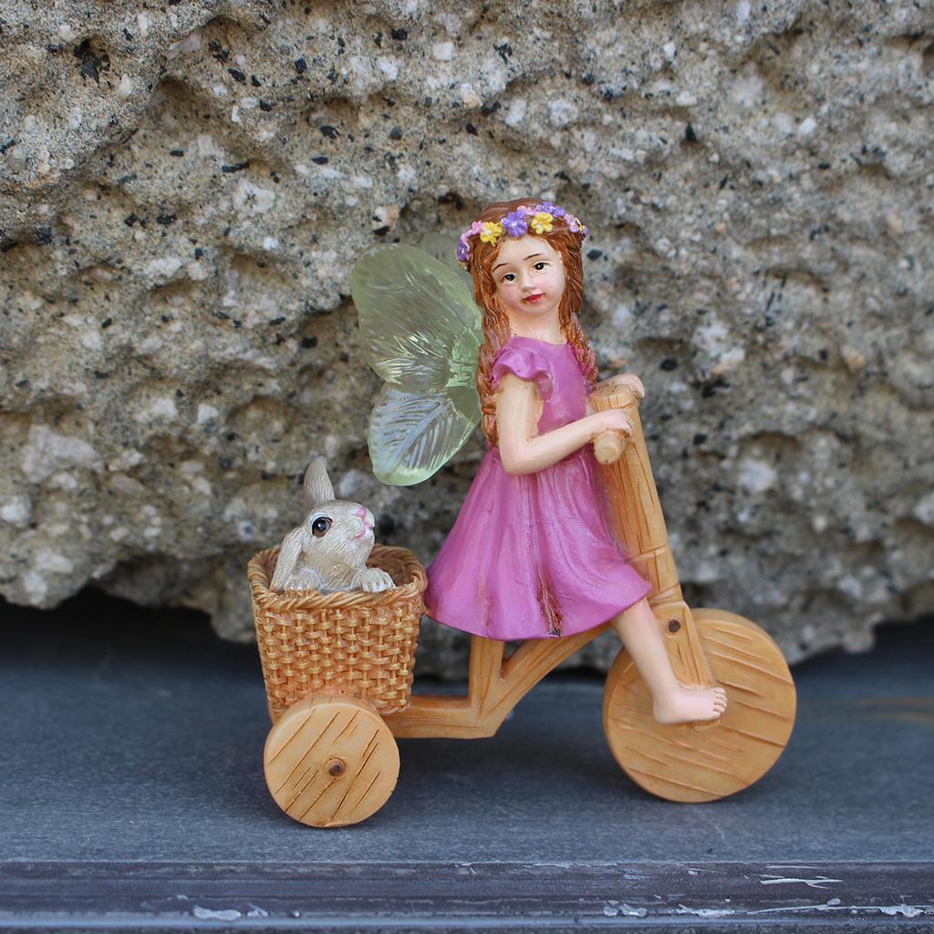 1 fun fairy tale statue, mini bicycle fairy tale garden statue outdoor sculpture, resin garden decoration outdoor garden lawn ga