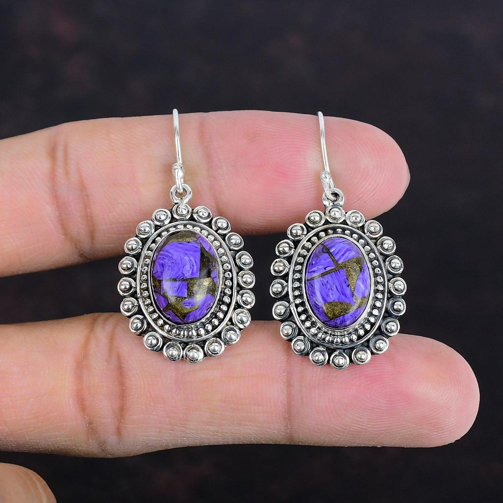 Copper Charoite Earring 925 Sterling Silver Earrings Awesome Vintage Earring Antique Jewelry Handmade Real Gemstone Earring Gifts For Women