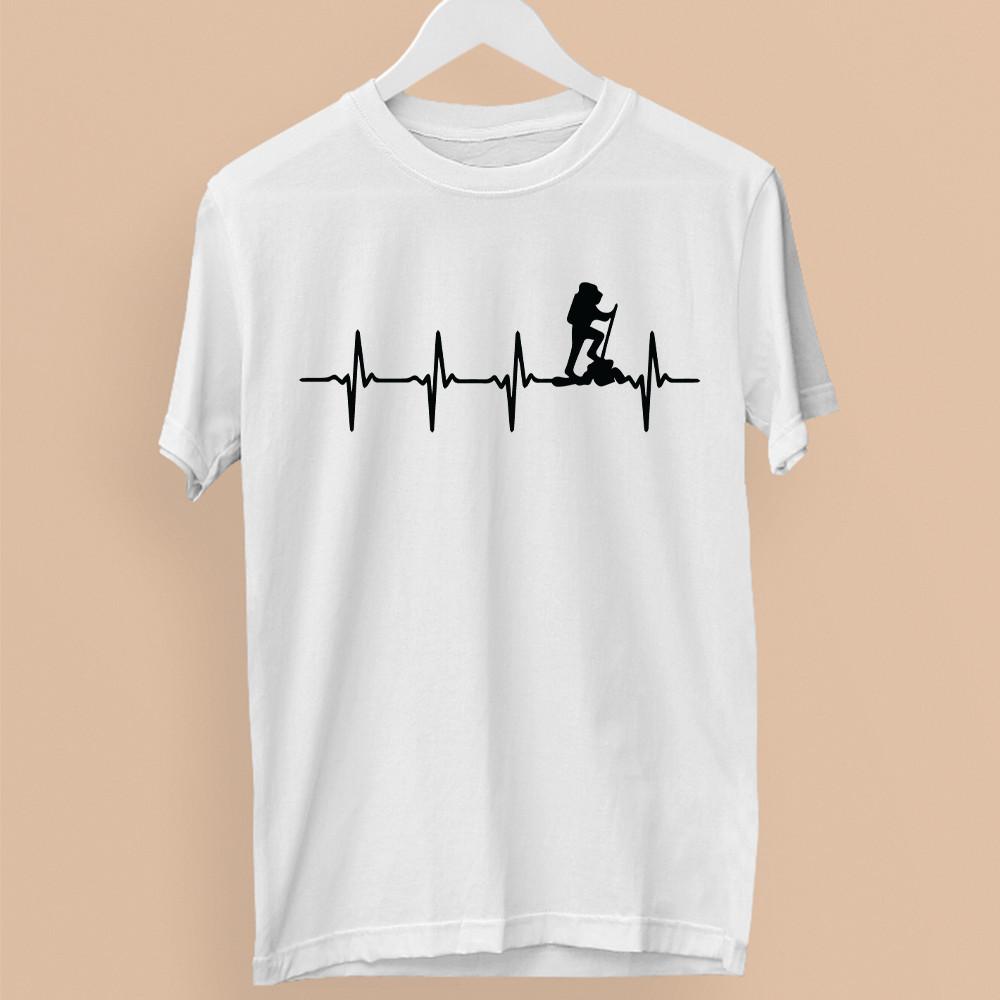 AF MERCH T-Shirt Hiking Heart Beat Crew Neck 100% Cotton Black White Royal