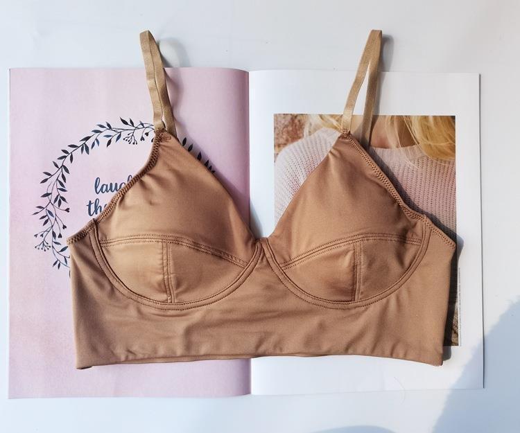 

Французское сексуальное нижнее белье с открытой спиной, тонкое, удобное и дышащее, без косточек, обхват груди, крест с топом-маечкой S кофейный