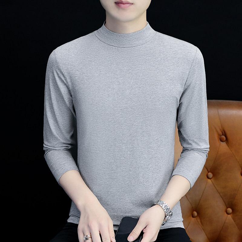 Men S Cotton Half High Neck Long Sleeve Loose Fit T Shirt