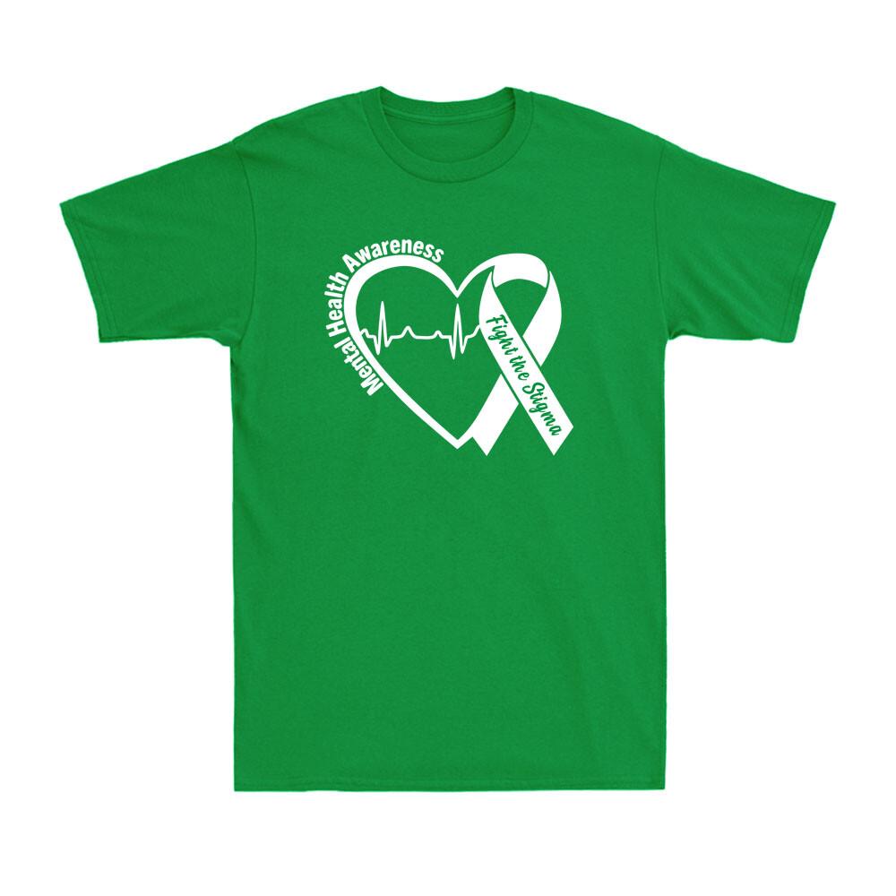 Mental Health Awareness Heart Fight The Stigma Green Ribbon Unisex T-Shirt XL