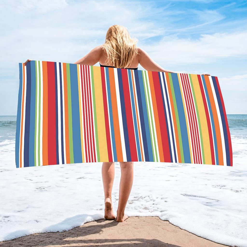 Buntes gestreiftes Strandtuch Polyester Schnelltrocknend Sandfrei Große Badetücher für Sommer Pool Schwimmen Urlaub Reise Decke