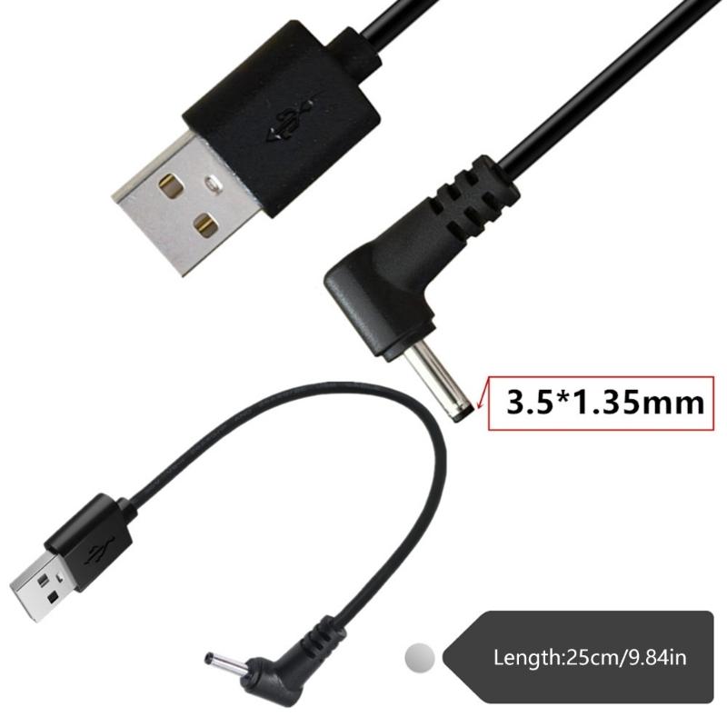 25cm Short USB To DC5V 3.5x1.35mm Adapter Elbow Head Cable Fast Charging Data Cord In Black