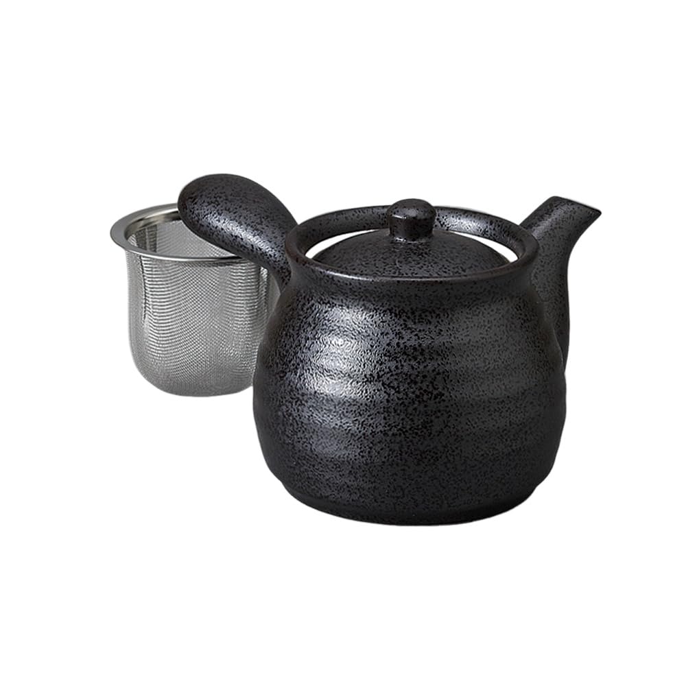 Black Glazed Teapot Tea X Made In Stylish Ale-net (with Strainer), 17.8 10.5 Cm, 500cc, Porcelain, Japan,