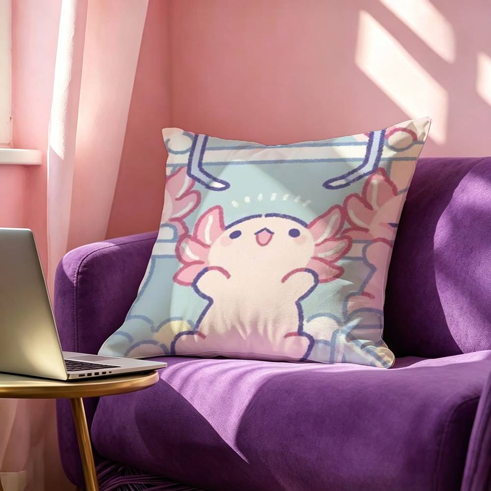 Cute Axolotl Square Double-Sided printed Pillow Case Bedroom Bedside Pillow Sofa Cushion Cover