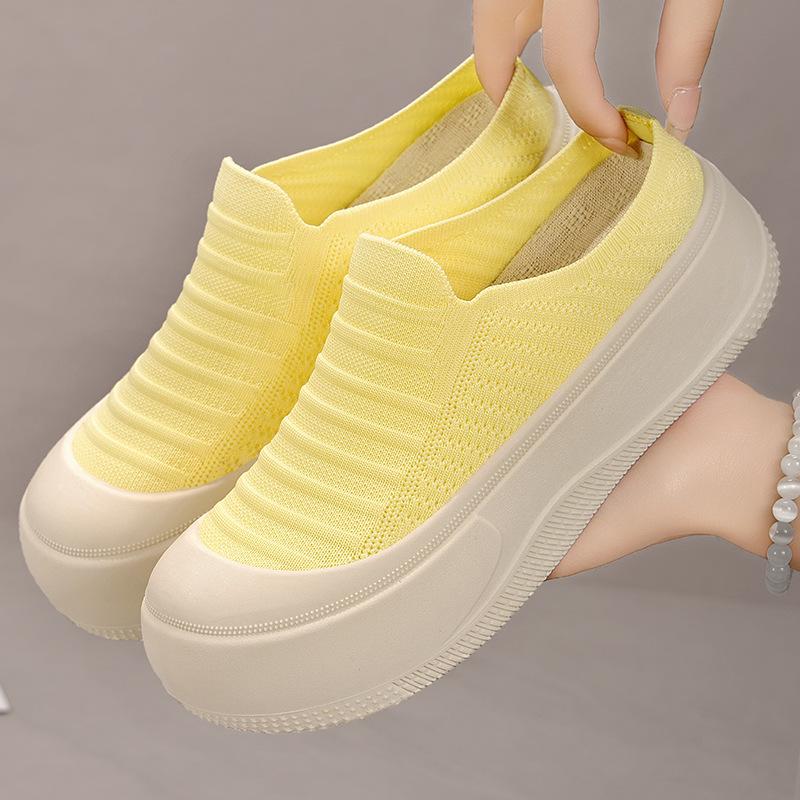 Shoes Women's Summer Fly-woven One-pedal Platform Shoes Solid Color Heightening Casual Shoes Bag Head Outer Slippers