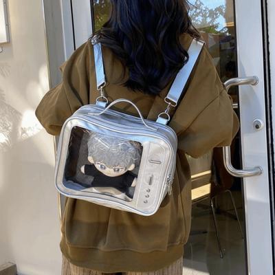 Fashion PU TV Model Backpack Ulzzang Lightweight Transparent Layer Ita Bag Large Capacity Japanese Shoulder Bag Women