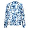 Giacca da donna con cerniera, collo rotondo, stampa floreale/foglia, casual alla moda, a maniche lunghe