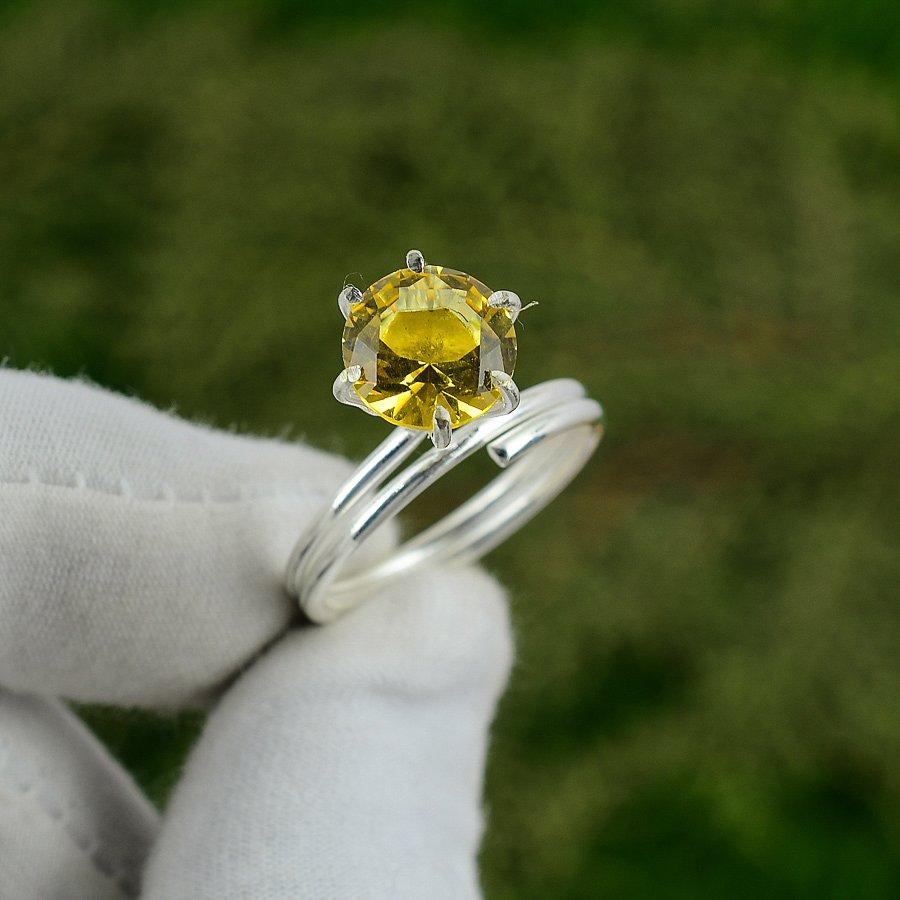 Mothers day Sale Round Citrine Stone Promise Bezel Ring Jewelry Sterling Silver Adjustable