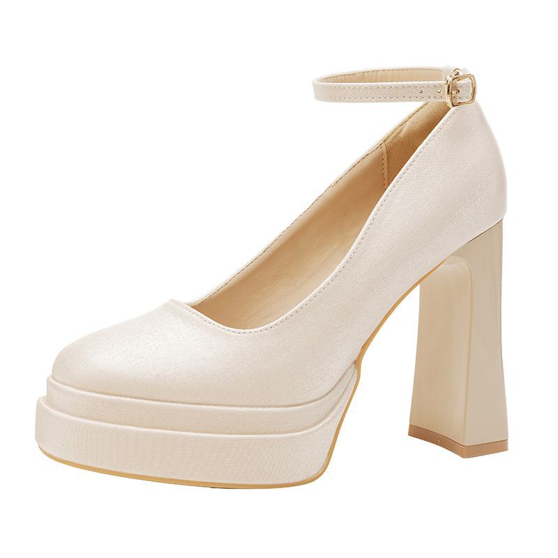 Waterproof table high heels women's platform heightening artifact Mary Jane design sister group wedding shoes bridesmaid shoes bride shoes