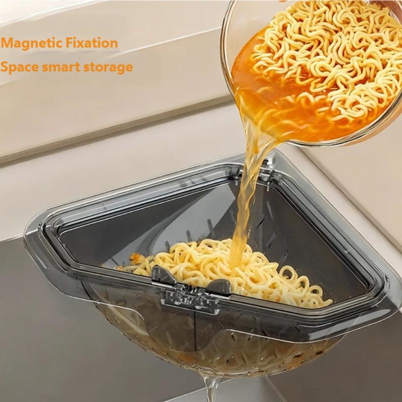 Compact Magnetic Triangle Drain Basket For Small Kitchens With Space Saving Design And For Vegetables Utensils
