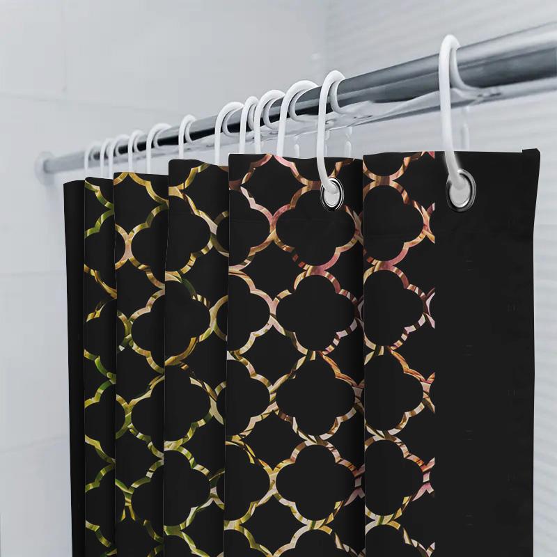 Shiny Gold Black Patterned Shower Curtain Perfect Decor For Your Bathroom