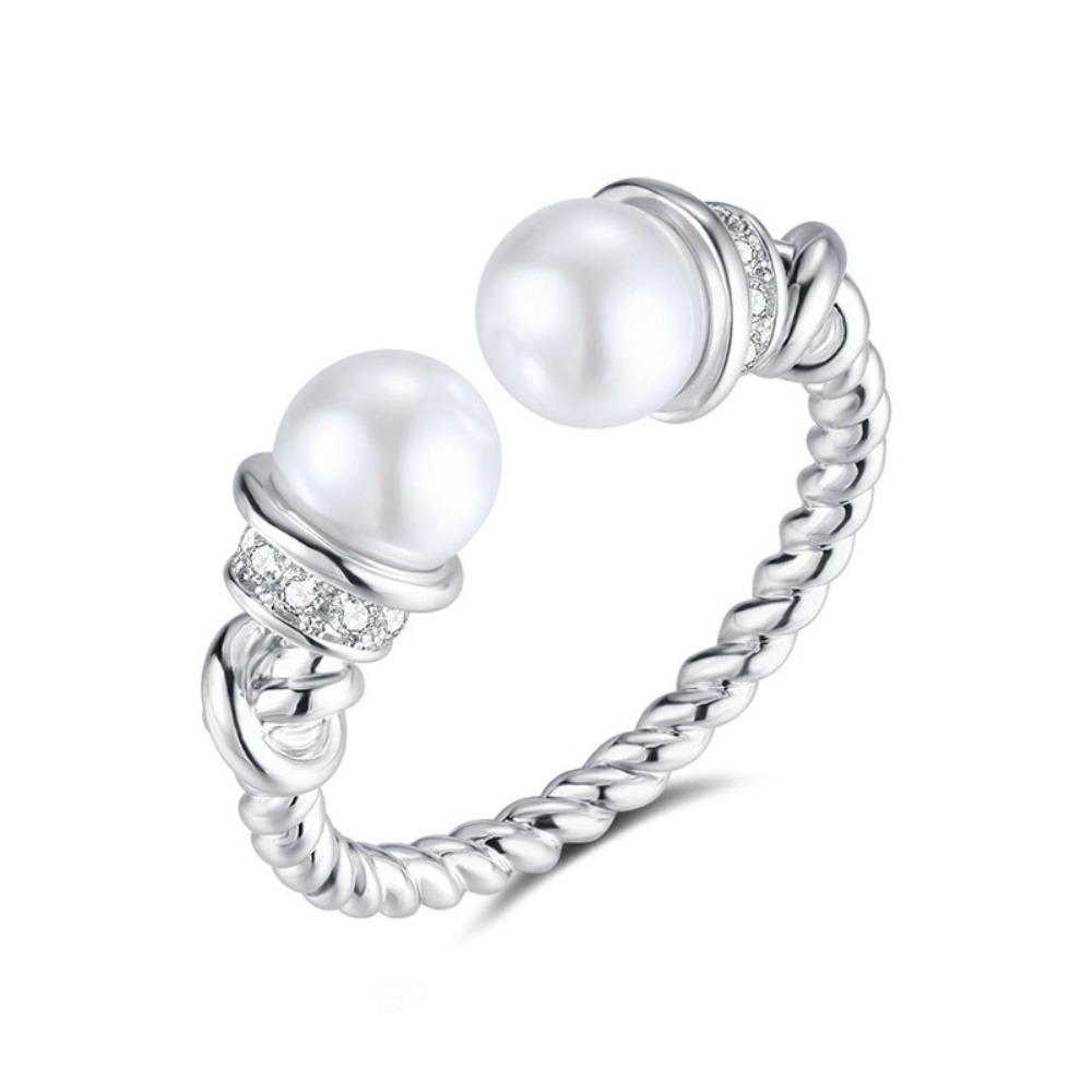 S925 sterling silver antique twist pearl ring women s senior design sense Shijia pearl opening adjustable ring adjustable open ring