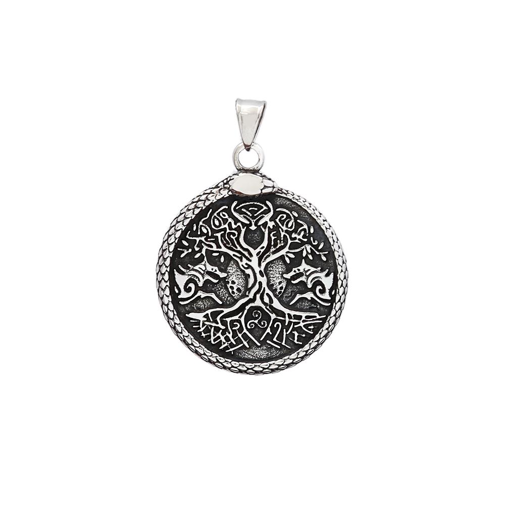 Vintage Einzigartiger Wikinger Lebensbaum Anhänger Punk Rock Edelstahl Pentagramm Halskette für Männer Frauen Schmuck