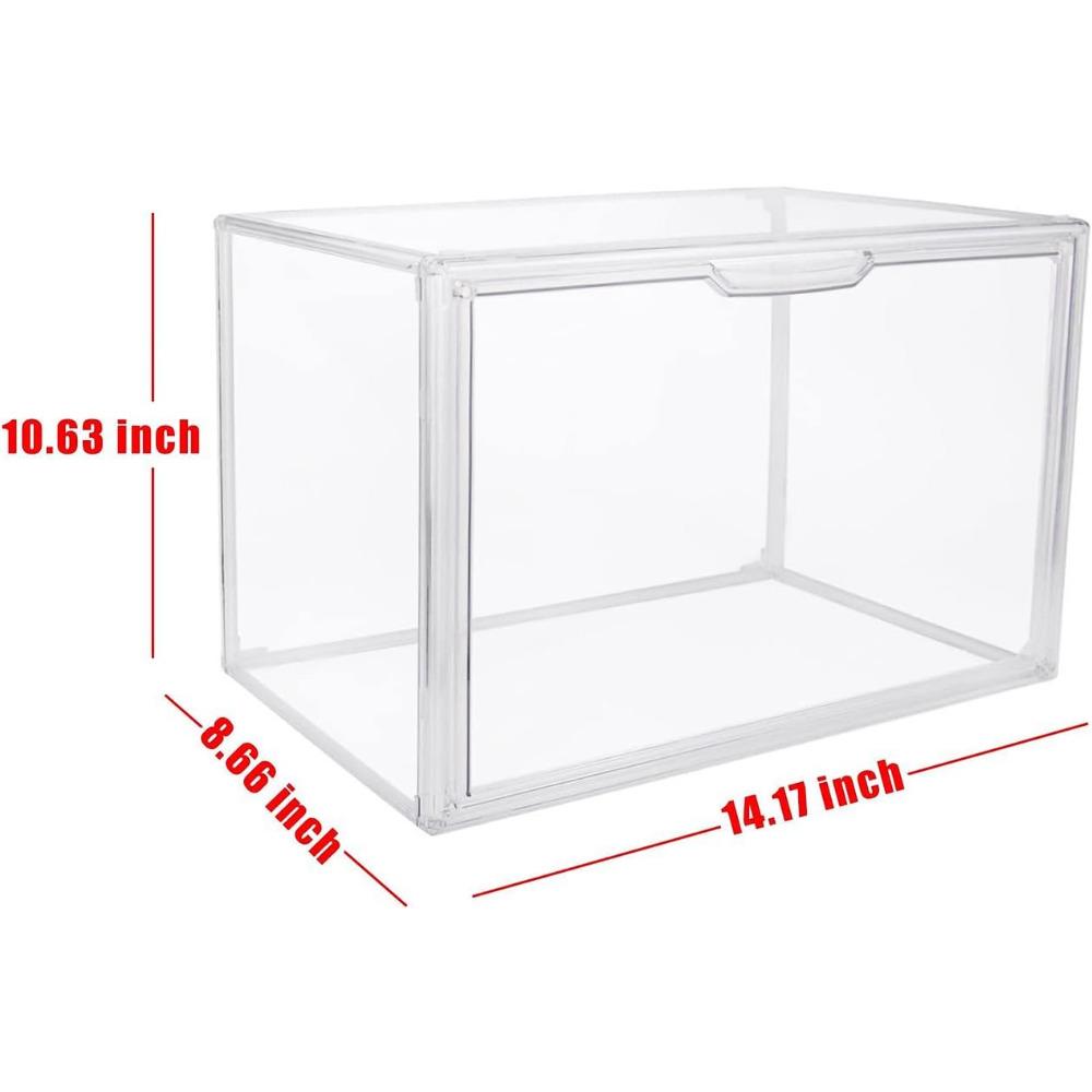 Clear Stackable Plastic Storage Bins with Magnetic Lid, Dustproof Book & Cosmetic Display Cases, Large Figures Collectibles