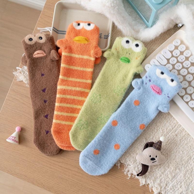 Clownfish Winter Thick Sleep Socks for Home Wear - Funny and Cute High-Chested Winter Stockings - Salmon Red-Braised Fish