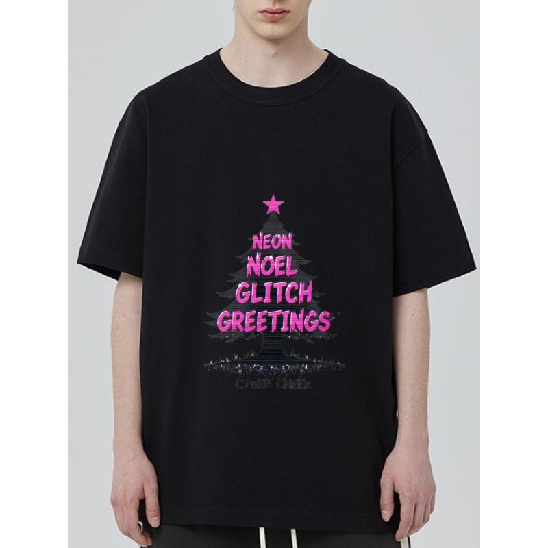 

Неоновая футболка Noel Glitch с поздравлениями, черная, с графикой рождественской елки и текстом, кибер-праздничная одежда для вечеринок XXXXL чёрный