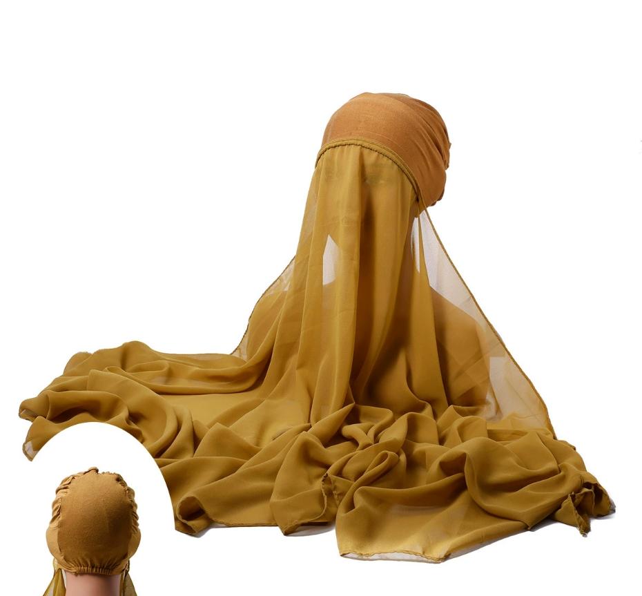 Ramadan Instant Hijabs Chiffon Hijab Scarf With Jersey Caps Bonnet Brand Design Muslim Scarf Women Islamic Underscarf Hijabs