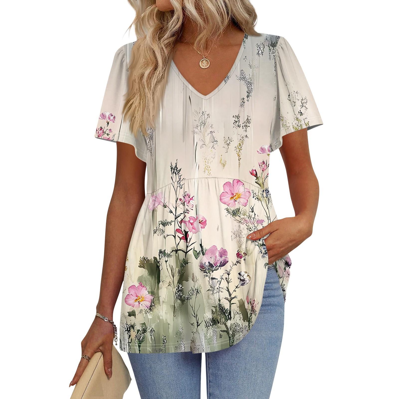 

Женские рубашки с коротким рукавом и оборками, повседневные наряды, модная футболка, топ L бежевый