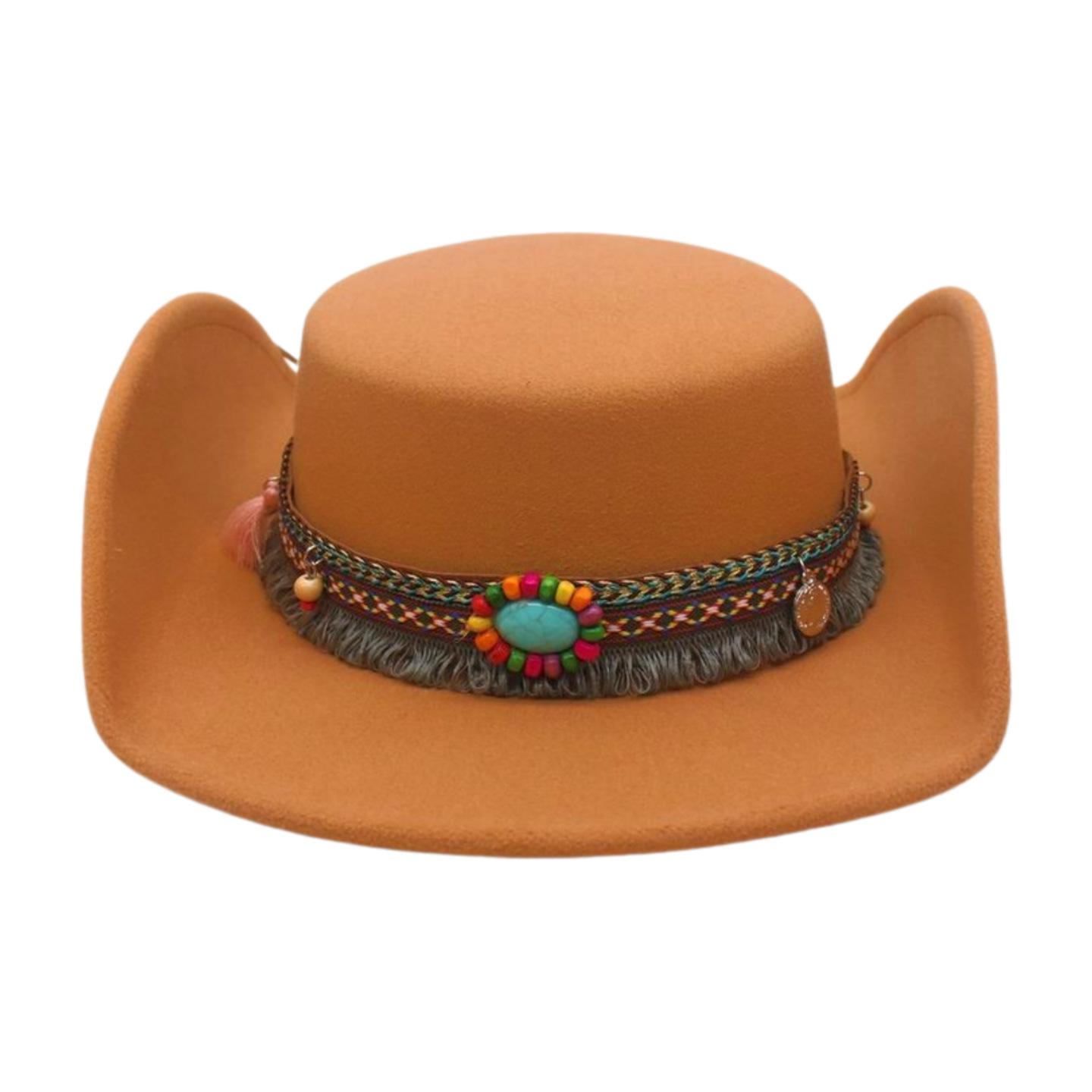 

Wool Versatile Felt Hat Men S And Women S Top Hats, Dome Warped Edge Cowboy Hats, For Retro Ethnic Jazz Hats One size [m round cow]