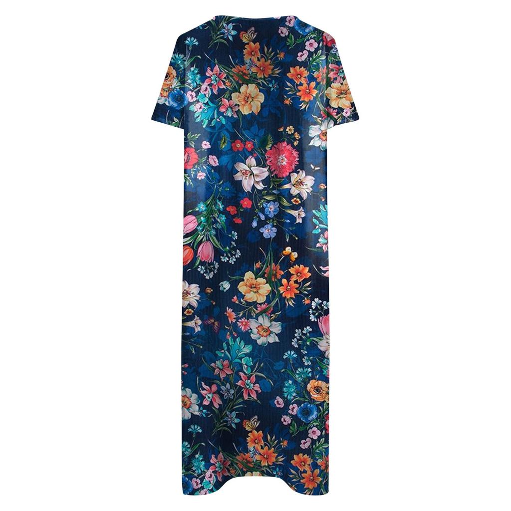 Zomer casual damesjurk met V-hals en korte mouwen met print