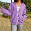 Women Hoodies Hooded Zipper Autumn Winter Thick Solid Color Drawtring Sweatshirt Coat for Daily Wear