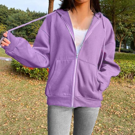 Women Hoodies Hooded Zipper Autumn Winter Thick Solid Color Drawtring Sweatshirt Coat for Daily Wear