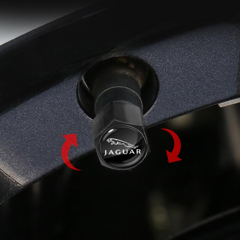 Set da 4 Pezzi Tappi Valvola Metallo Antifurto Personalizzati per Pneumatici Auto con Chiave Inglese Per Jaguar XF XJ XE S-Type F-Type X-Type F-Pace I-Pace E-Pace XFR XKR
