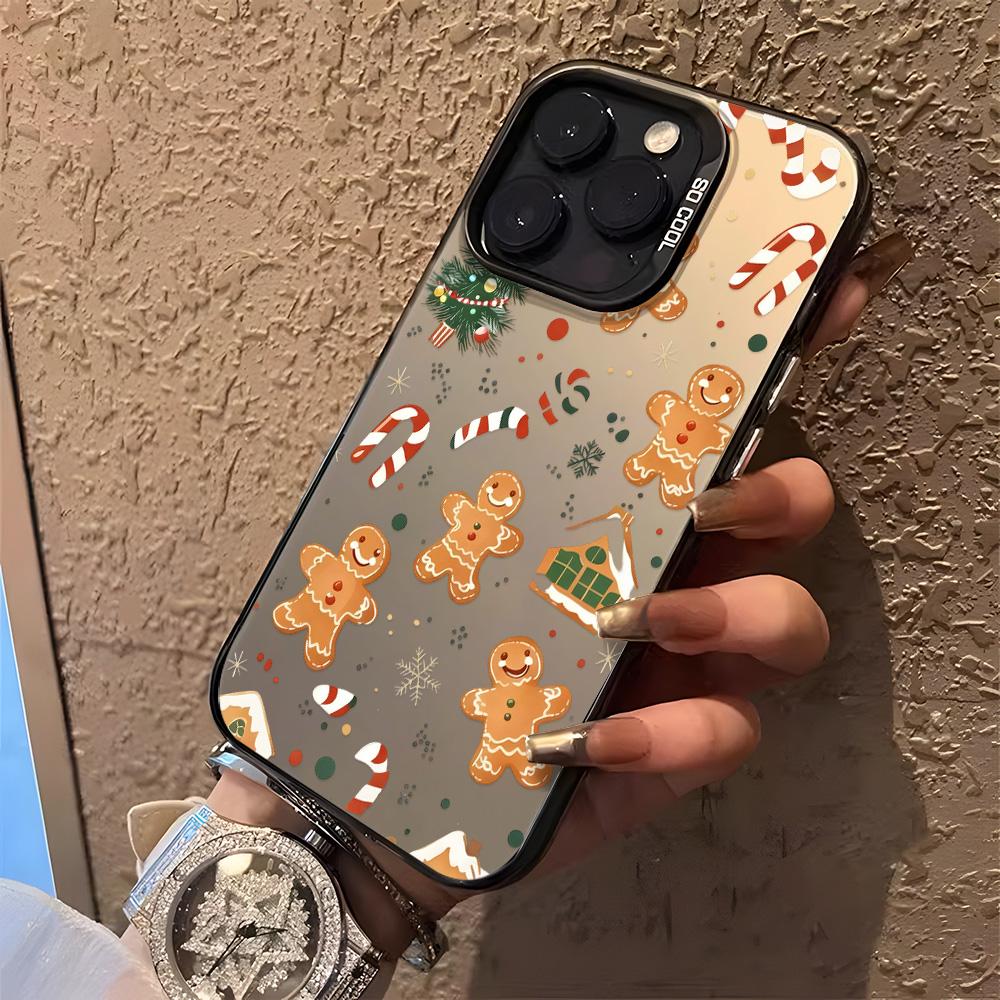 Cute Gingerbread Man Christmas Phone Case For iPhone 17 16 13 12 11 14 15 Pro Max Luxury Electroplate Silver Shockproof Cover