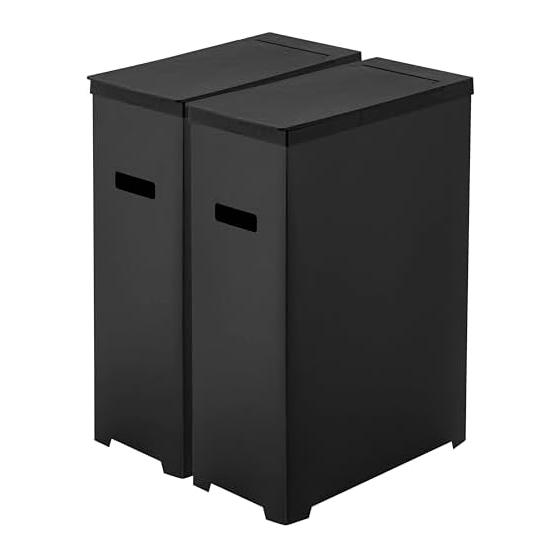 Yamazaki Jitsugyo 5206 Trash Can with Slim Lid, Set of 2, Black, Approximately W19 x D40 x H54cm (per piece), Can be folded and carried