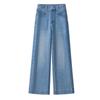 Women's Light Blue High-Waist Cropped Wide-Leg Jeans - Spring/Autumn 2025 Trendy Petite Straight-Leg Style