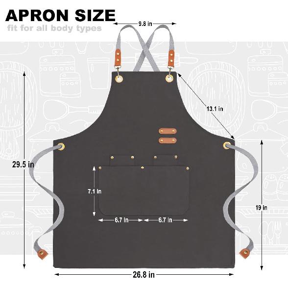 chef apron bib tool apron for man woman cross back straps with 4 pockets for kitchen cooking gardening baking working