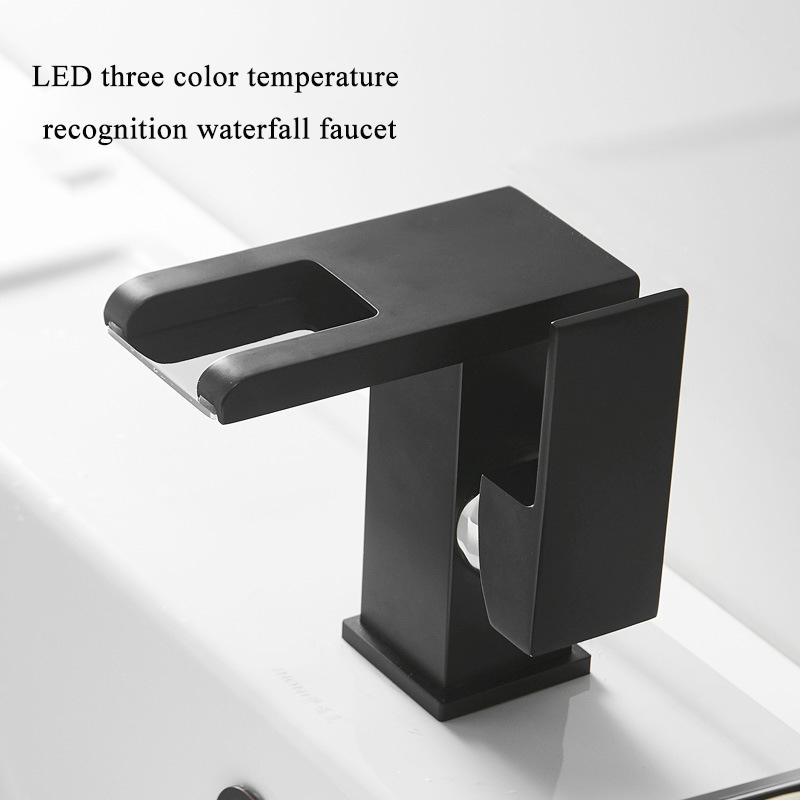 Luxury LED Black Basin Faucet Tall And Short Tap Bathroom Single Handle Cold and Hot Water Flow Produces Electricity