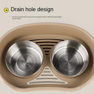 With Baffle Stainless Steel Dog Bowl Eating and Drinking Water Non-slip Feeding Basin Water Bowl Mess-Proof Large Capacity