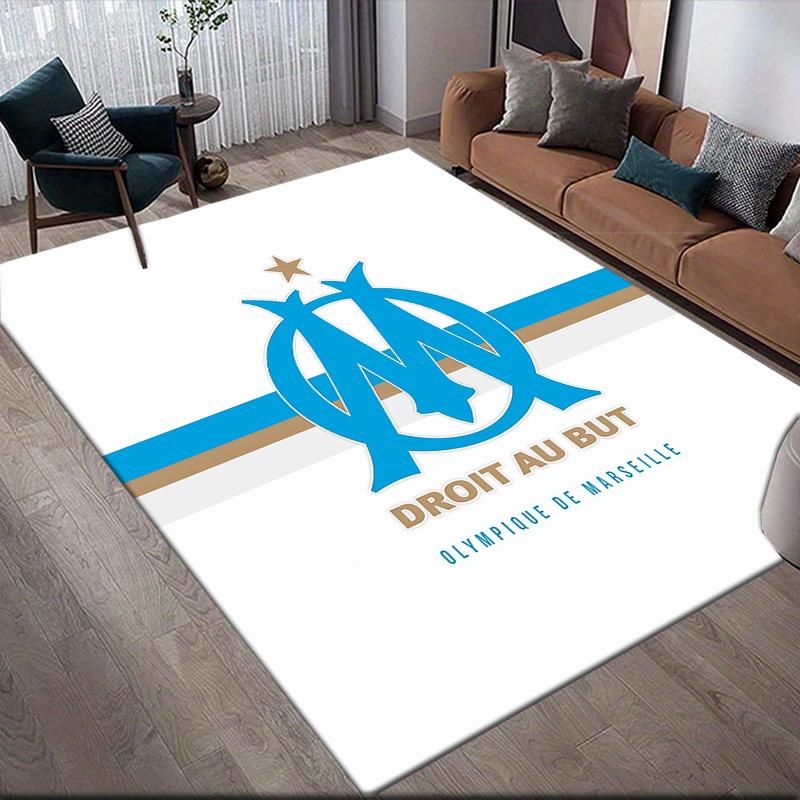 Olympique De Marseille Flannel Pattern Square Carpet,Area Rug,Carpet Rug for Living Room Bedroom Sofa Playroom Decor,Non-slip Floor Mat