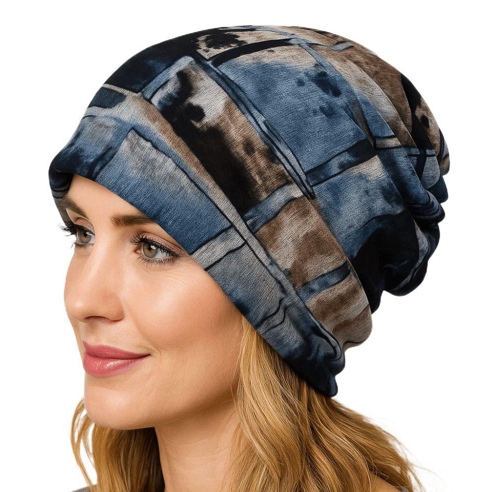 Contrasting Colors Pullover Hat Plaid Print Multifunctional Turban Hats Scarf Pullover Hat Casual Hedging Cap Autumn and Winter