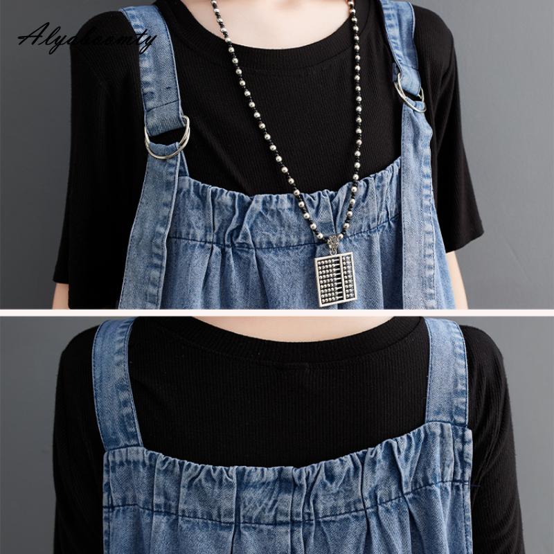 Korejská móda Jaro Léto Ženy Nadměrná Džínovina Maxi Dlouhé Sundress Podvazky Volné Modré Šaty bez rukávů Vintage All-Match Baggy Šaty