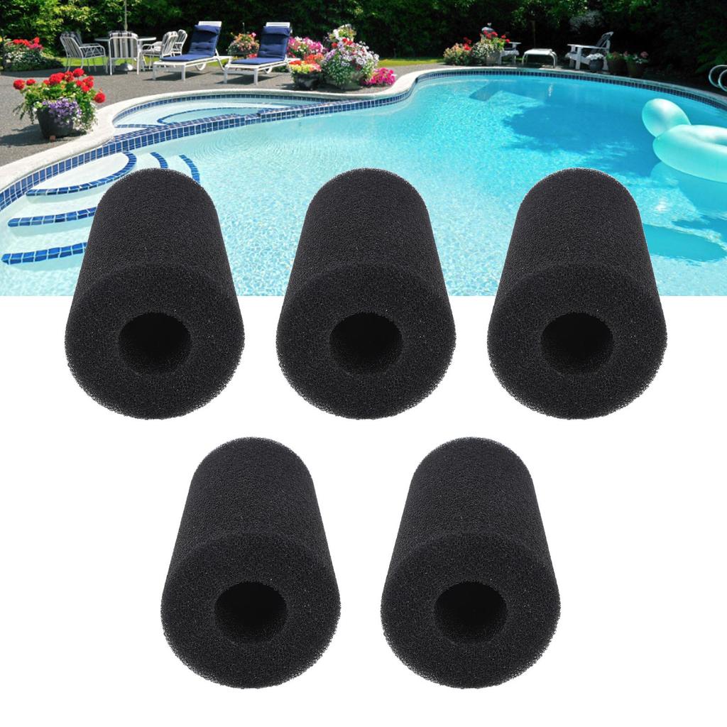 5PCS Pool Filter Sponge PU Sponge Black Reusable Washable Cylindrical Simming Pool Filter Foam for Pool Pump