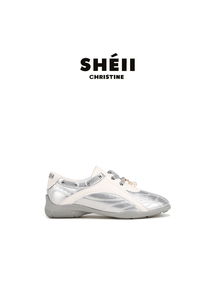 

Cowhide version~ Su Yinyin s same 3CM inner height-increasing pearl crescent casual sports shoes bowling shoes women s training shoes 39