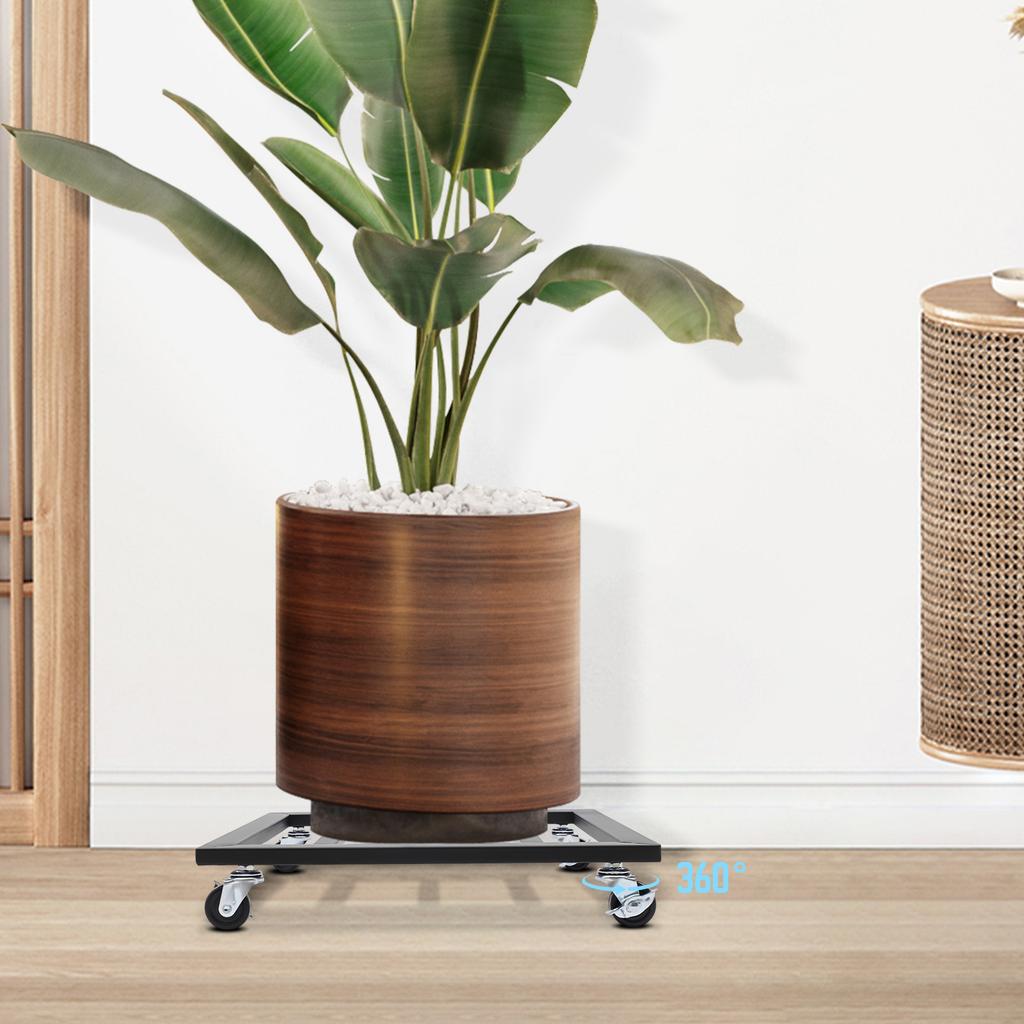 16x16 Inch Plant Stand with Wheels - Black Rolling Flower Pot Tray Holder | Modern Iron Plant Caddy | Durable Plant Tray Rack