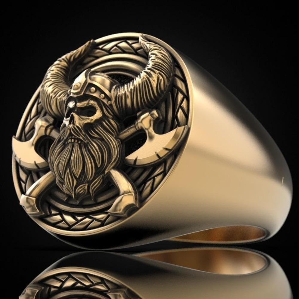 Mens Viking Skull Ring Norse Inspired Jewelry Gothic Punk Style Viking Warrior Accessory