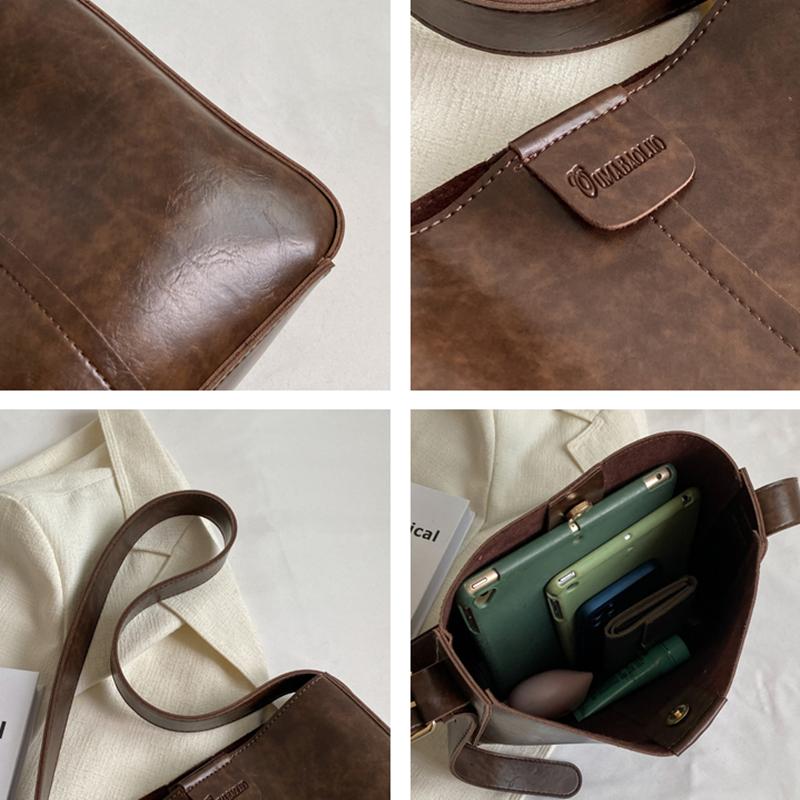 Zestaw torebek na ramię w stylu retro dla kobiet z szerokim paskiem, miękka skóra PU, torby na ramię z małą torebką o dużej pojemności